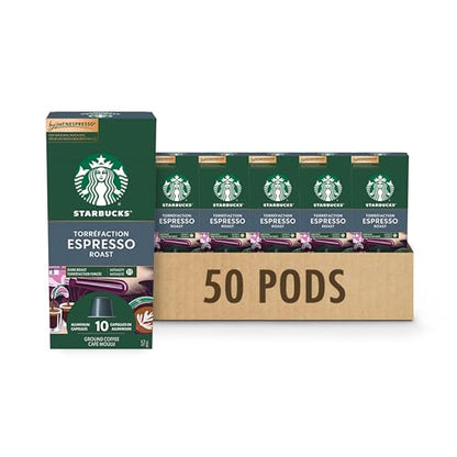 Starbucks by Nespresso Dark Espresso Roast Coffee Capsules, OriginalLine Compatible, Rich Dark Roast, Aluminium, 50 Count (5 x 10), Intense Pods with Molasses Notes