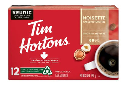 Tim Hortons Hazelnut Flavoured Coffee Pods, Keurig K-Cup Compatible Capsules, Light-Medium Roast, 12 Count, Toasted Nut and Nutty Sweet Bakery Notes