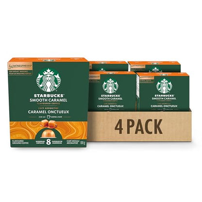 Starbucks for Nespresso Vertuo Smooth Caramel Coffee Capsules Bulk Pack, Flavoured Blonde Roast, Aluminium, 32 Count (4 x 8), Mug (7.7 oz / 230ml), Pods with Buttery Caramel Notes