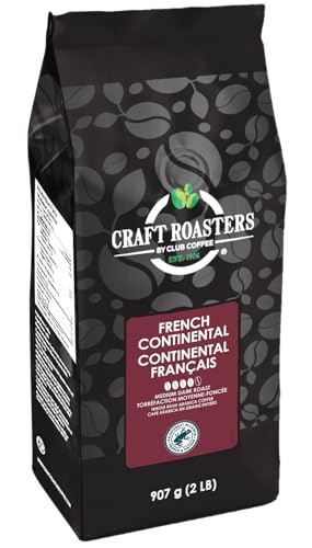 Club Coffee Craft Roasters French Continental Whole Bean Coffee, Intense Dark Roast, 2 lb (907g), Deep and Smoky European Style Coffee Beans with Bold Caramelized Notes