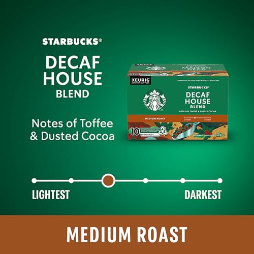 Starbucks House Blend Decaf Coffee Pods Bulk Pack, Keurig K-Cup Compatible Capsules, Medium Roast Decaffeinated, 60 Count, Large Office Size Caffeine-Free Cup
