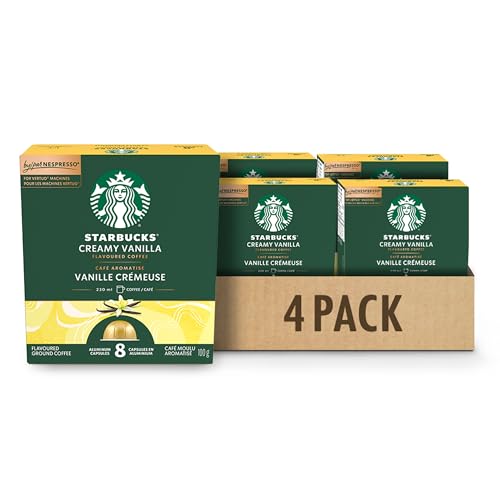 Starbucks for Nespresso Vertuo Creamy Vanilla Coffee Capsules Bulk Pack, Flavoured Blonde Roast, Aluminium, 32 Count (4 x 8), Mug (7.7 oz / 230ml), Pods with Sweet Vanilla Notes