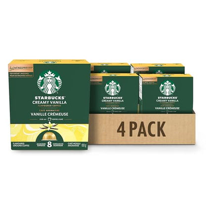 Starbucks for Nespresso Vertuo Creamy Vanilla Coffee Capsules Bulk Pack, Flavoured Blonde Roast, Aluminium, 32 Count (4 x 8), Mug (7.7 oz / 230ml), Pods with Sweet Vanilla Notes