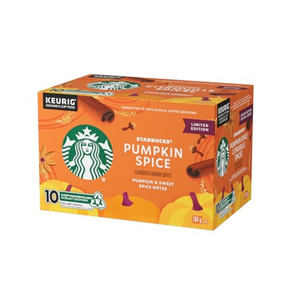 Starbucks Pumpkin Spice Flavoured Coffee Pods, Keurig K-Cup Compatible Capsules, Limited Edition Blonde Roast, 10 Count, Sweet Warm Cinnamon and Nutmeg Notes