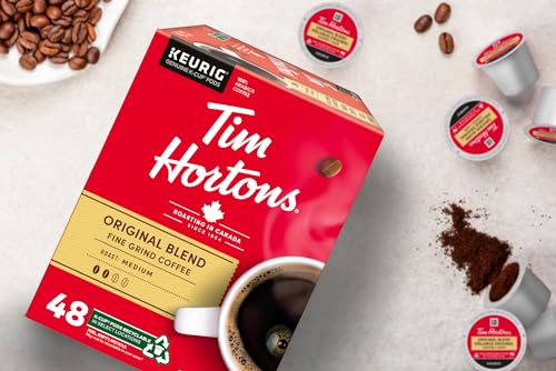 Tim Hortons Original Blend Coffee Pods, Keurig K-Cup Compatible Capsules, Medium Roast, 48 Count, Smooth and Balanced Signature Canadian Taste