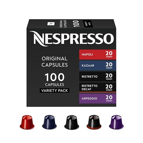 Nespresso Original Dark Roast Assorted Variety Pack Coffee Capsules, High Intensity Espresso Pods, Aluminium, 100 Count (10 x 10), Bold Arabica and Robusta Blend for Ristretto and Espresso, Pods for Latte and Cappuccino