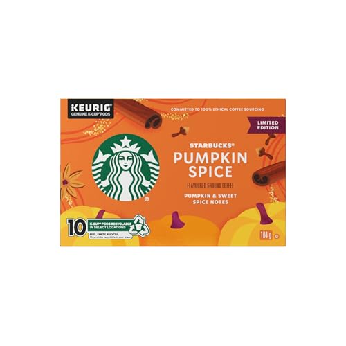 Starbucks Pumpkin Spice Flavoured Coffee Pods, Keurig K-Cup Compatible Capsules, Limited Edition Blonde Roast, 10 Count, Sweet Warm Cinnamon and Nutmeg Notes