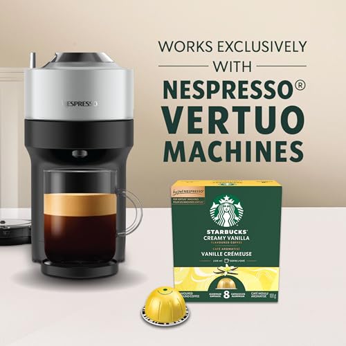 Starbucks for Nespresso Vertuo Creamy Vanilla Coffee Capsules Bulk Pack, Flavoured Blonde Roast, Aluminium, 32 Count (4 x 8), Mug (7.7 oz / 230ml), Pods with Sweet Vanilla Notes