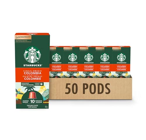 Starbucks by Nespresso Single Origin Colombia Coffee Capsules, OriginalLine Compatible, Medium Roast, Aluminium, 50 Count (5 x 10), Balanced Espresso Pods with Juicy Floral Notes