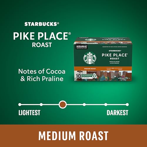 Starbucks Pike Place Roast Coffee Pods Bulk Pack, Keurig K-Cup Compatible Capsules, Medium Roast, 60 Count, Large Office Size Balanced Coffee