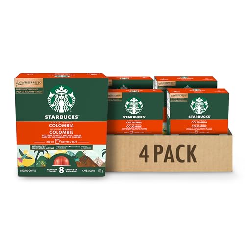 Starbucks for Nespresso Vertuo Single Origin Colombia Coffee Capsules Bulk Pack, Medium Roast, Aluminium, 32 Count (4 x 8), Mug (7.7 oz / 230ml), Balanced Fruity Pods