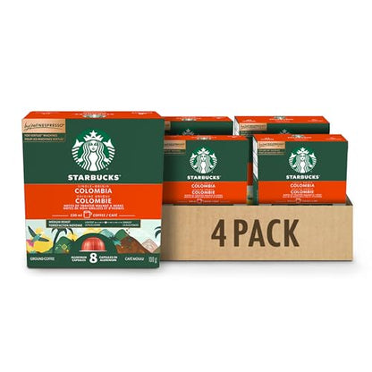 Starbucks for Nespresso Vertuo Single Origin Colombia Coffee Capsules Bulk Pack, Medium Roast, Aluminium, 32 Count (4 x 8), Mug (7.7 oz / 230ml), Balanced Fruity Pods