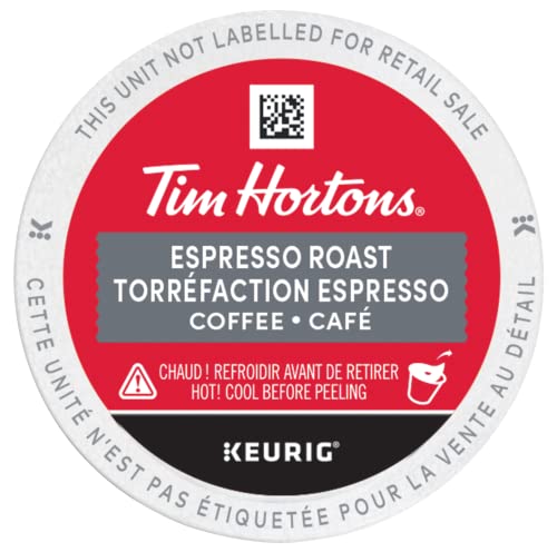 Tim Hortons Espresso Roast Coffee Pods, Keurig K-Cup Compatible Capsules, Dark Espresso Style, 12 Count, Rich and Concentrated Base for Home Latte and Cappuccino