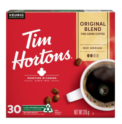 Tim Hortons Original Blend Coffee Pods, Keurig K-Cup Compatible Capsules, Medium Roast, 30 Count, Classic Everyday Rich Morning Mug