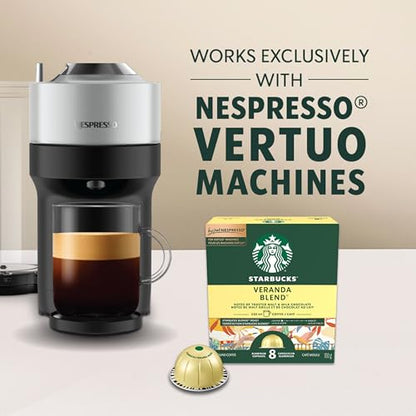 Starbucks for Nespresso Vertuo Veranda Blend Coffee Capsules, Blonde Roast, Aluminium, 8 Count, Mug (7.7 oz / 230ml), Mellow and Soft Pods with Sweet Cocoa Notes