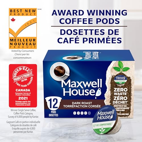 Maxwell House Dark Roast Coffee Pods Bulk Pack, Keurig K-Cup Compatible Capsules, Rich Dark Roast, 72 Count (6 Boxes of 12), Deep Full-Bodied Value Supply