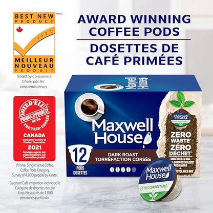 Maxwell House Dark Roast Coffee Pods Bulk Pack, Keurig K-Cup Compatible Capsules, Rich Dark Roast, 72 Count (6 Boxes of 12), Deep Full-Bodied Value Supply