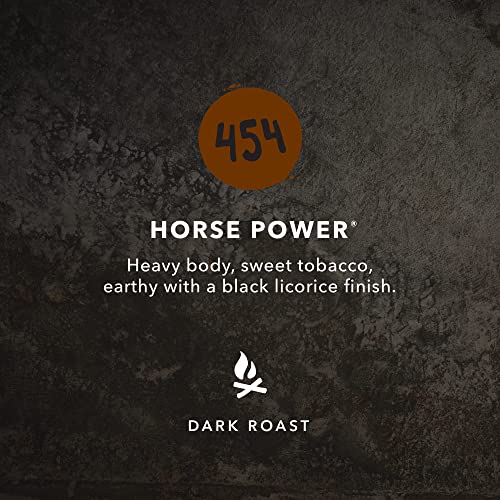 Kicking Horse Coffee 454 Horse Power Whole Bean Coffee, Dark Roast, Certified Organic, Fairtrade, Kosher, 1 lb (454g), Ultra-Dark Heavy Bodied Beans with Sweet Tobacco and Cacao Notes