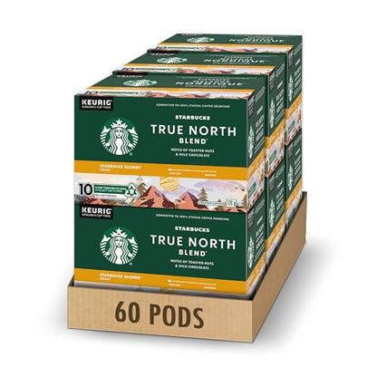 Starbucks True North Blend Coffee Pods Bulk Pack, Keurig K-Cup Compatible Capsules, Blonde Roast, 60 Count, Large Office Size Mellow and Easy-Drinking Coffee