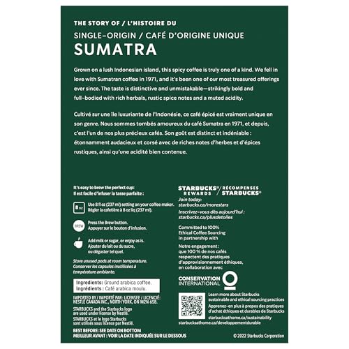 Starbucks Single Origin Sumatra Coffee Pods, Keurig K-Cup Compatible Capsules, Dark Roast, 24 Count, Heavy Bodied Earthy Beans with Herbal Undertones