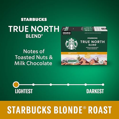 Starbucks True North Blend Coffee Pods, Keurig K-Cup Compatible Capsules, Blonde Roast, 24 Count, Smooth and Soft Light Roast Breakfast Coffee
