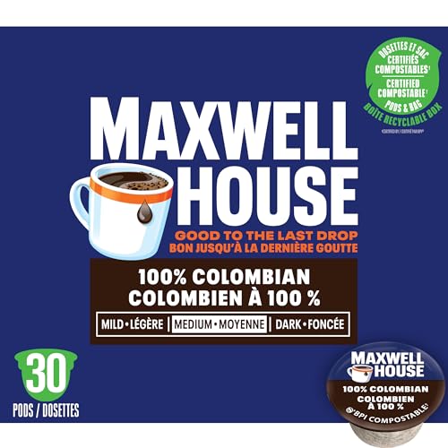 Maxwell House 100% Colombian Coffee Pods Bulk Pack, Keurig K-Cup Compatible Capsules, Medium Roast, 120 Count (4 Boxes of 30), Rich Single Origin Style Coffee