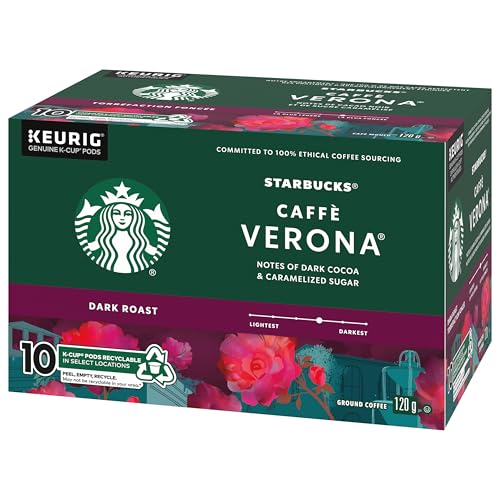 Starbucks Caffe Verona Coffee Pods Bulk Pack, Keurig K-Cup Compatible Capsules, Rich Dark Roast, 60 Count, Large Office Size Roasty Sweet Cocoa Blend