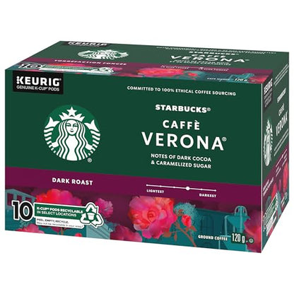 Starbucks Caffe Verona Coffee Pods Bulk Pack, Keurig K-Cup Compatible Capsules, Rich Dark Roast, 60 Count, Large Office Size Roasty Sweet Cocoa Blend