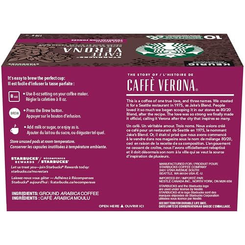 Starbucks Caffe Verona Coffee Pods Bulk Pack, Keurig K-Cup Compatible Capsules, Rich Dark Roast, 60 Count, Large Office Size Roasty Sweet Cocoa Blend