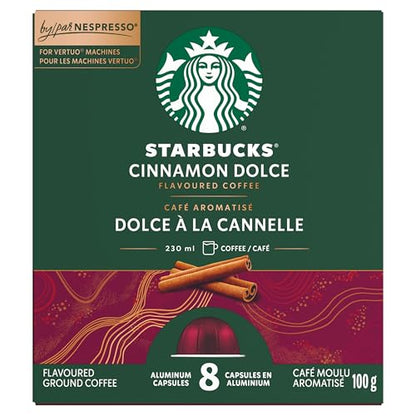 Starbucks for Nespresso Vertuo Cinnamon Dolce Coffee Capsules, Flavoured Light Roast, Aluminium, 10 Count, Mug (7.7 oz / 230ml), Pods with Notes of Cinnamon and Brown Sugar