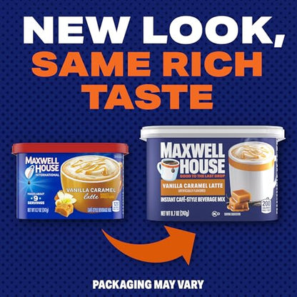Maxwell House International Vanilla Caramel Latte Instant Beverage Mix, Cafe-Style Quick Coffee, 8.7 oz Canister, Kosher Dairy