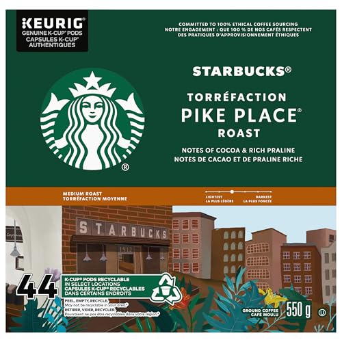 Starbucks Pike Place Roast Coffee Pods, Keurig K-Cup Compatible Capsules, Medium Roast, 44 Count, Value Pack Smooth Daily Multi-Origin Blend
