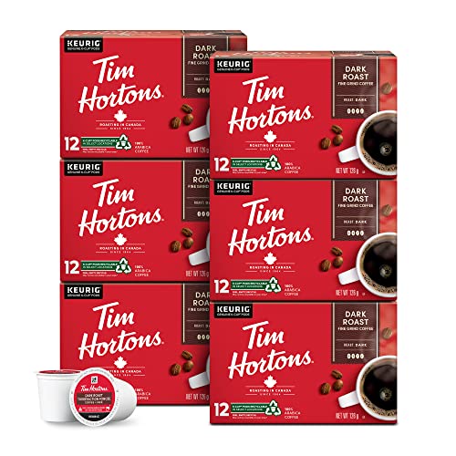 Tim Hortons Dark Roast Coffee Pods Bulk Pack, Keurig K-Cup Compatible Capsules, Rich Dark Roast, 72 Count, Full-Bodied and Bold Bold Taste