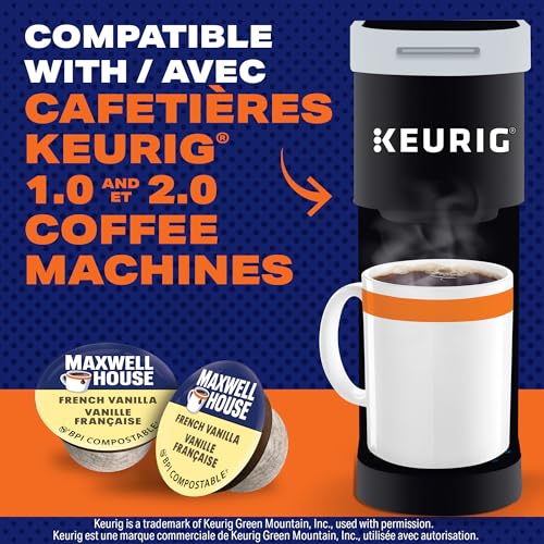 Maxwell House French Vanilla Flavoured Coffee Pods Bulk Pack, Keurig K-Cup Compatible Capsules, Light Roast, 72 Count (6 Boxes of 12), Sweet and Creamy Dessert Style Aromatics