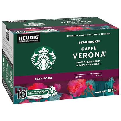 Starbucks Caffe Verona Coffee Pods Bulk Pack, Keurig K-Cup Compatible Capsules, Rich Dark Roast, 60 Count, Large Office Size Roasty Sweet Cocoa Blend