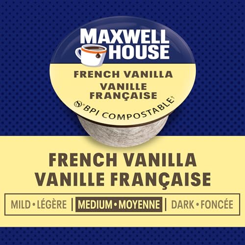Maxwell House French Vanilla Flavoured Coffee Pods Bulk Pack, Keurig K-Cup Compatible Capsules, Light Roast, 72 Count (6 Boxes of 12), Sweet and Creamy Dessert Style Aromatics