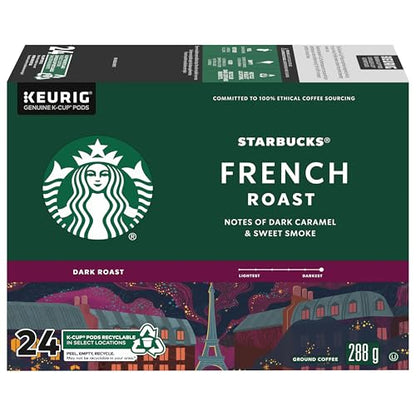 Starbucks French Roast Coffee Pods, Keurig K-Cup Compatible Capsules, Intense Dark Roast, 24 Count, Powerfully Bold and Smoky Extreme Roast