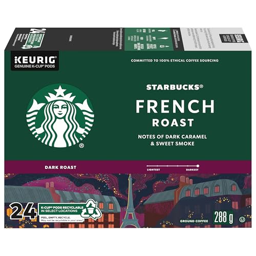 Starbucks French Roast Coffee Pods, Keurig K-Cup Compatible Capsules, Intense Dark Roast, 24 Count, Powerfully Bold and Smoky Extreme Roast