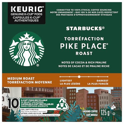 Starbucks Pike Place Roast Coffee Pods Bulk Pack, Keurig K-Cup Compatible Capsules, Medium Roast, 60 Count, Large Office Size Balanced Coffee