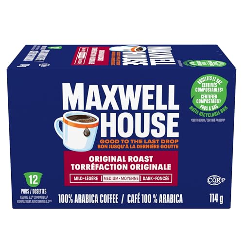 Maxwell House Original Roast Coffee Pods, Keurig K-Cup Compatible Capsules, Medium Roast, 12 Count, Classic Everyday Balanced Signature Blend