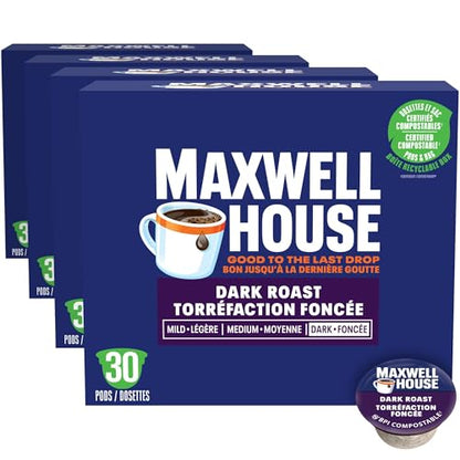 Maxwell House Dark Roast Coffee Pods, Keurig K-Cup Compatible Capsules, Rich Dark Roast, 30 Count, Full-Bodied and Intense Deep Taste