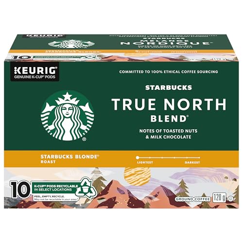 Starbucks True North Blend Coffee Pods, Keurig K-Cup Compatible Capsules, Blonde Roast, 10 Count, Mellow and Easy-Drinking Light Taste