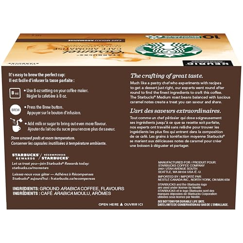 Starbucks Caramel Flavoured Coffee Pods Bulk Pack, Keurig K-Cup Compatible Capsules, Light Roast, 60 Count, Large Office Size Sweet Dessert Style Vanilla Notes