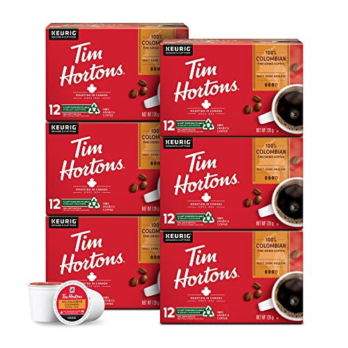 Tim Hortons 100% Colombian Coffee Pods Bulk Pack, Keurig K-Cup Compatible Capsules, Medium Roast, 72 Count, Single Origin Style with Vibrant Crisp Notes