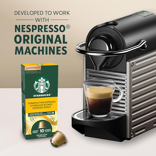 Starbucks by Nespresso Blonde Espresso Roast Coffee Capsules, OriginalLine Compatible, Light Roast, Aluminium, 10 Count, Smooth Pods for Latte and Cappuccino with Naturally Sweet Notes