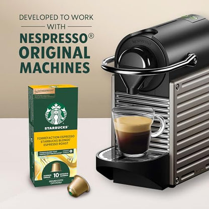 Starbucks by Nespresso Blonde Espresso Roast Coffee Capsules, OriginalLine Compatible, Light Roast, Aluminium, 10 Count, Smooth Pods for Latte and Cappuccino with Naturally Sweet Notes