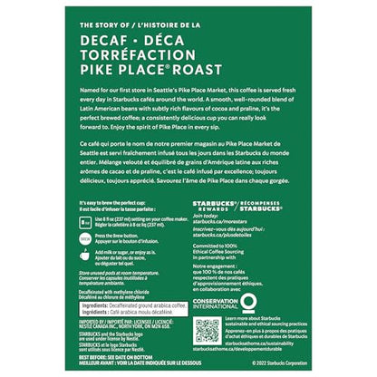 Starbucks Pike Place Decaf Coffee Pods, Keurig K-Cup Compatible Capsules, Medium Roast Decaffeinated, 24 Count, Signature Balanced Flavor Without Caffeine