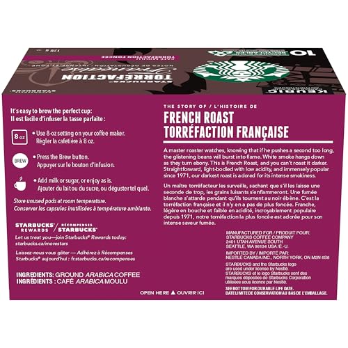 Starbucks French Roast Coffee Pods Bulk Pack, Keurig K-Cup Compatible Capsules, Intense Dark Roast, 60 Count, Large Office Size Powerfully Bold Blend