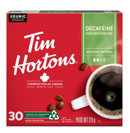 Tim Hortons Decaf Coffee Pods, Keurig K-Cup Compatible Capsules, Medium Roast Decaffeinated, 30 Count, Authentic Signature Taste Without Caffeine