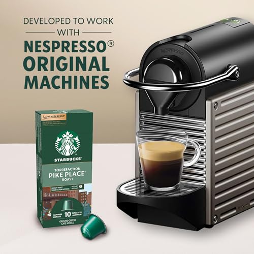 Starbucks by Nespresso Pike Place Roast Coffee Capsules, OriginalLine Compatible, Medium Roast, Aluminium, 10 Count, Smooth Lungo Pods with Chocolate and Toasted Nut Notes